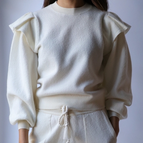 Ulla Johnson Lorena Neutral Creme Merino Wool Bishop Sleeve Pullover Size S - Picture 1 of 11